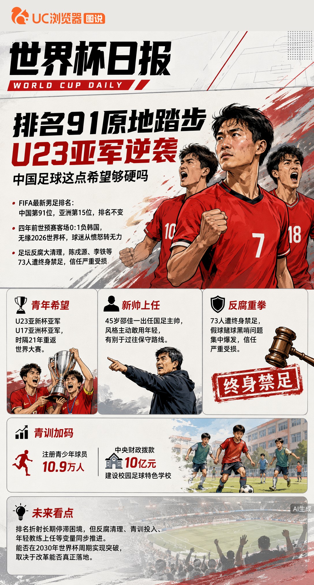 排名91原地踏步，U23亚军逆袭——中国足球这点希望够硬吗