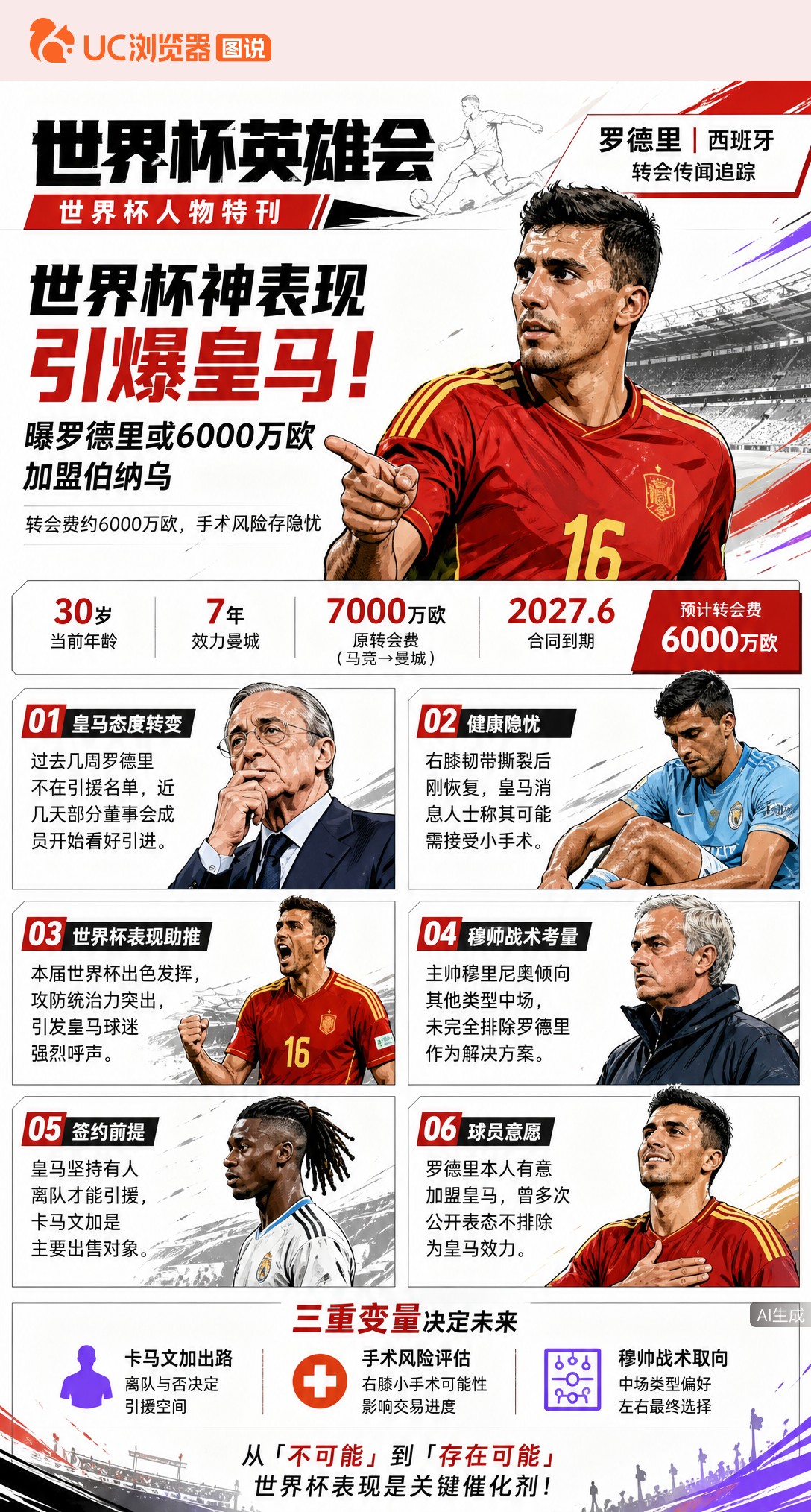 世界杯神表现引爆皇马！曝罗德里或6000万欧元加盟伯纳乌