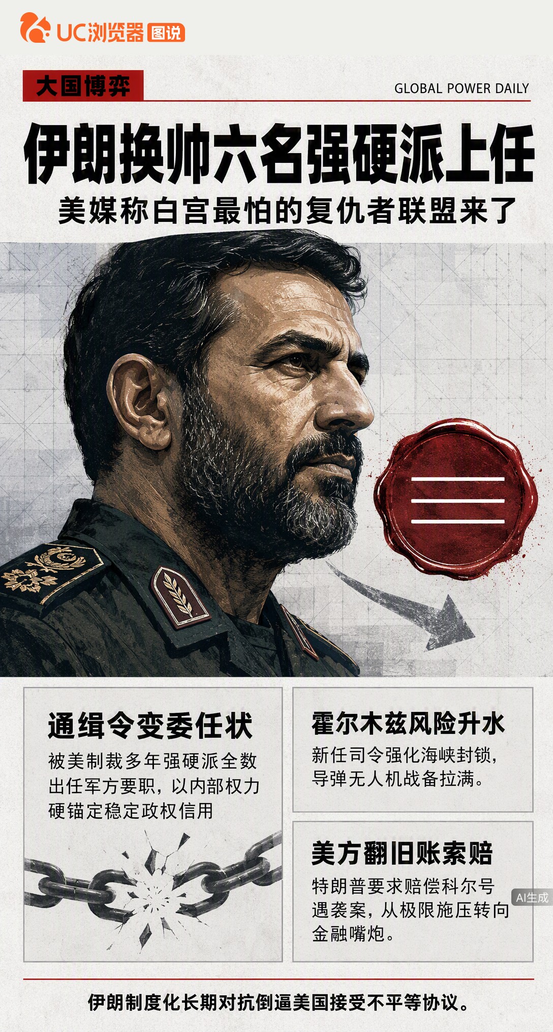 伊朗一口气换6名军方主帅，全是美国制裁名单上的强硬派。你越制裁我越用，这哪是换人，分明是把黑名单当英雄榜，摆明了要长期对抗。