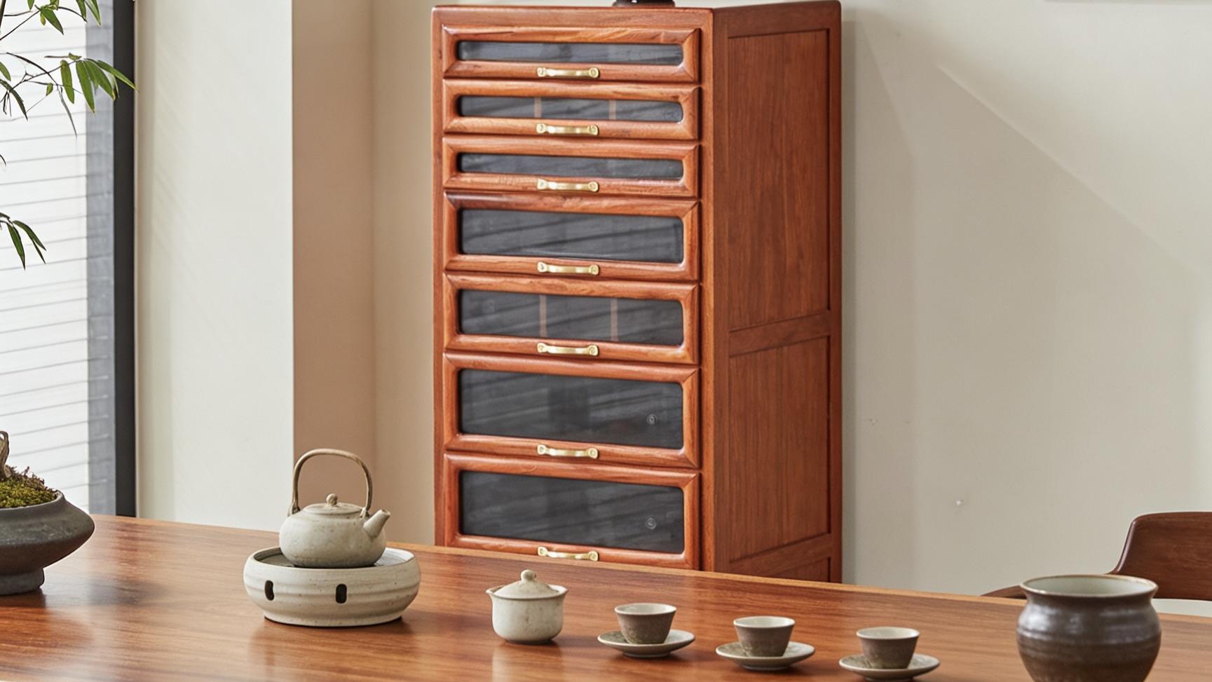 茶室雅藏，缅甸花梨，多抽牙科收纳柜