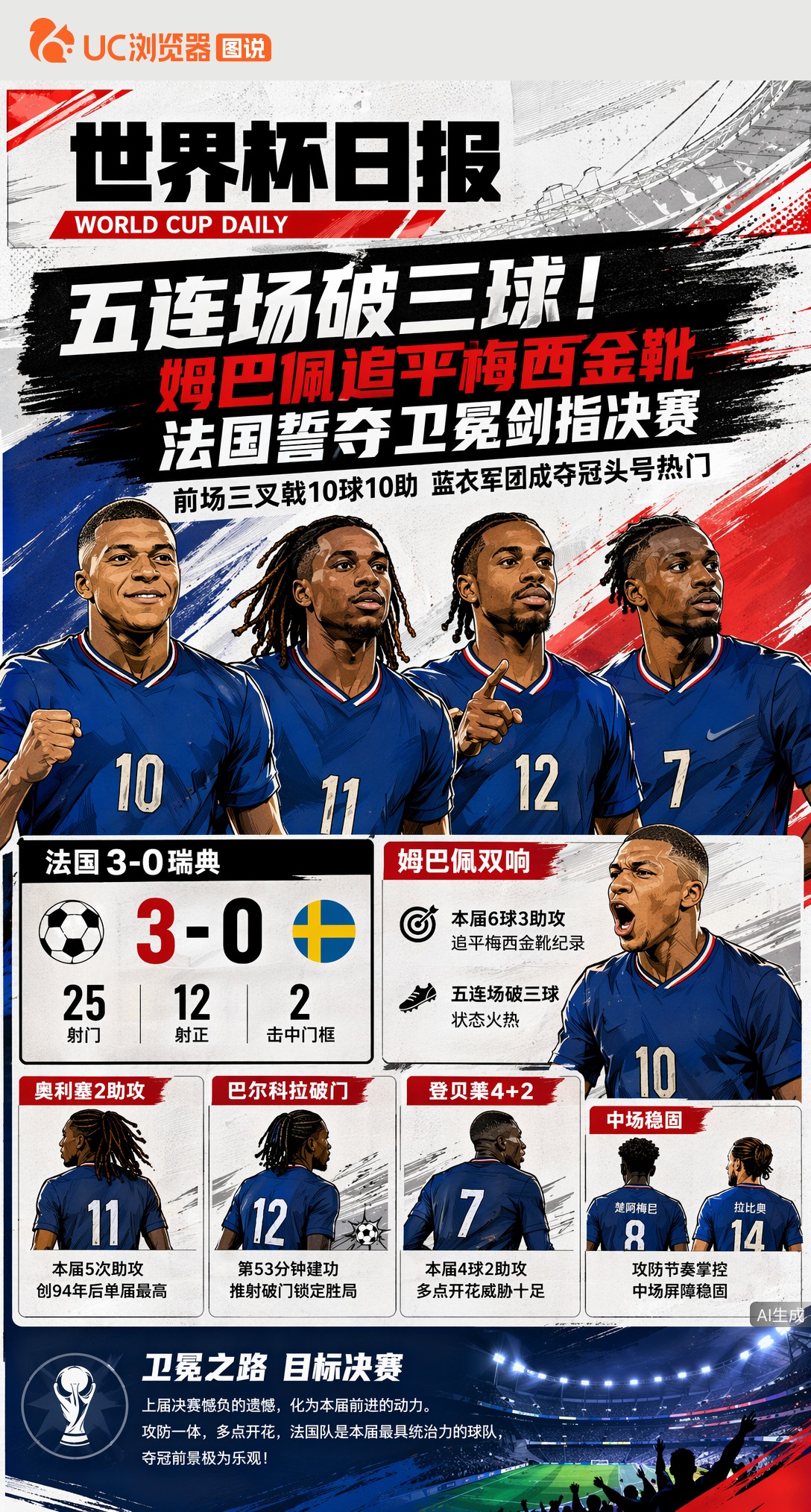 五连场破三球！姆巴佩追平梅西金靴，法国誓夺卫冕剑指决赛