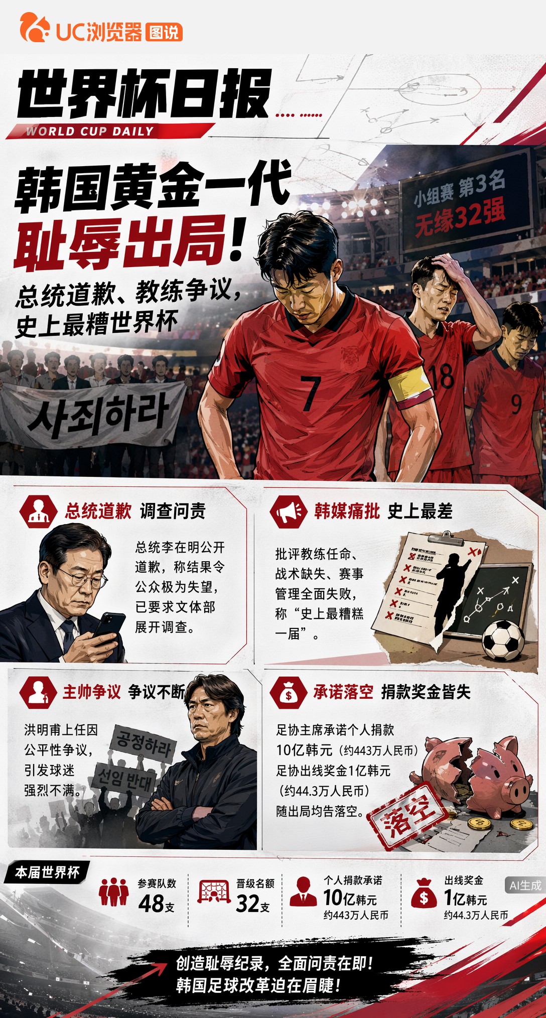 韩国黄金一代耻辱出局！总统道歉、教练争议，史上最糟世界杯