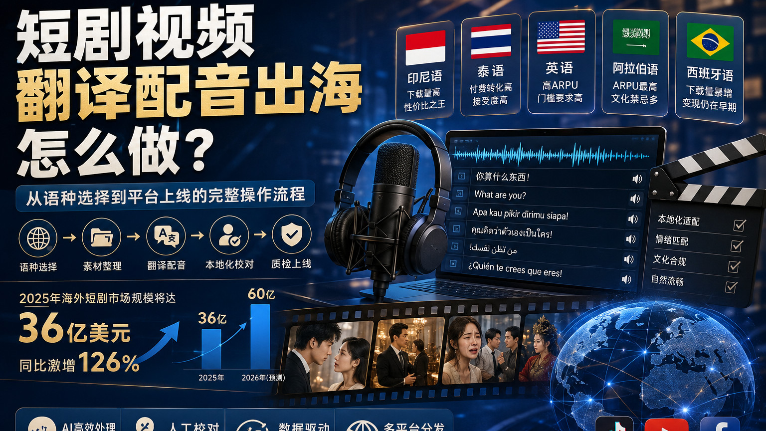 短剧视频翻译配音出海怎么做？从语种选择到平台上线的完整操作流程