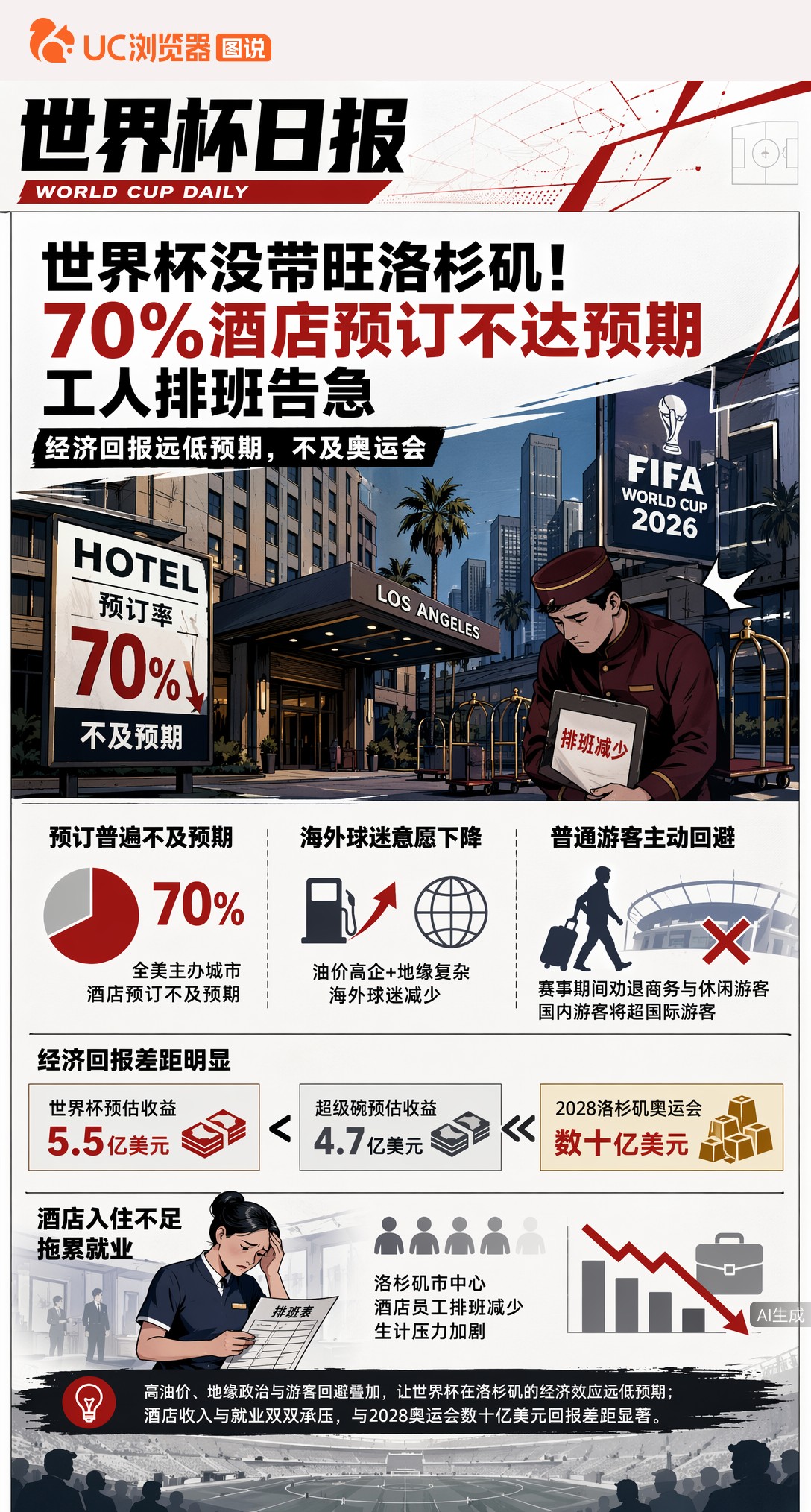 世界杯没带旺洛杉矶！70%酒店预订不达预期，工人排班告急