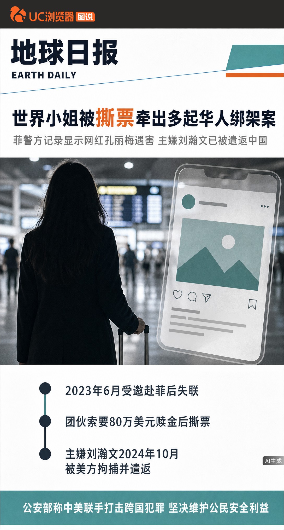 网红雅典娜被闺蜜诱至菲律宾后遇害，绑匪收80万赎金仍撕票。主犯刘瀚文已从美国遣返，其团伙还涉嫌另起撕票案，专盯华人下手。