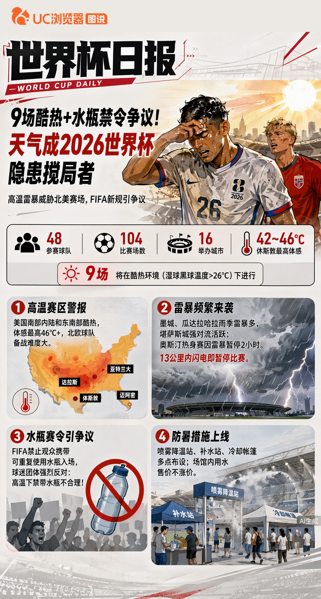 9场酷热+水瓶禁令争议！天气成2026世界杯隐患搅局者