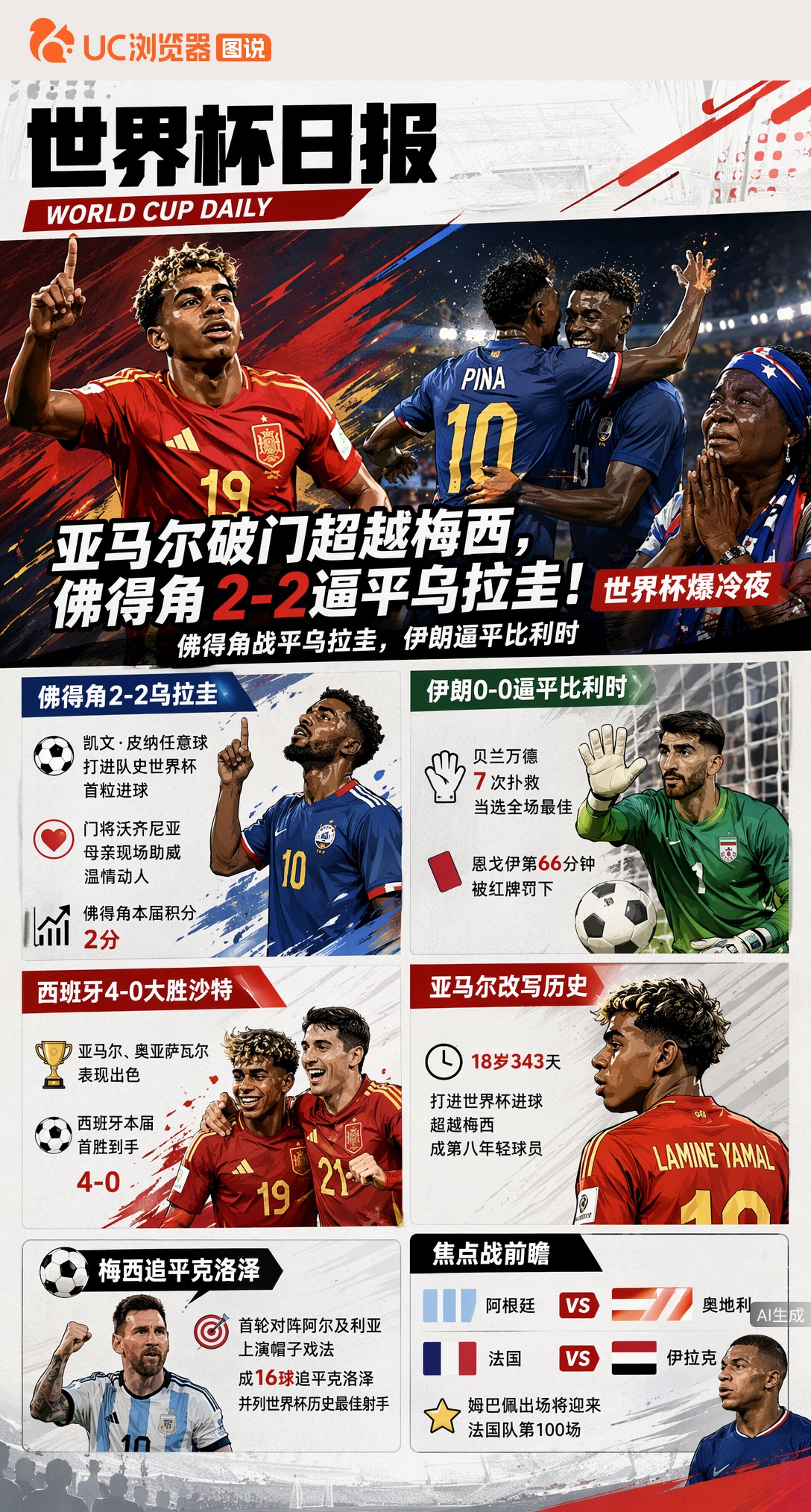 亚马尔破门超越梅西，佛得角2-2逼平乌拉圭！世界杯爆冷夜