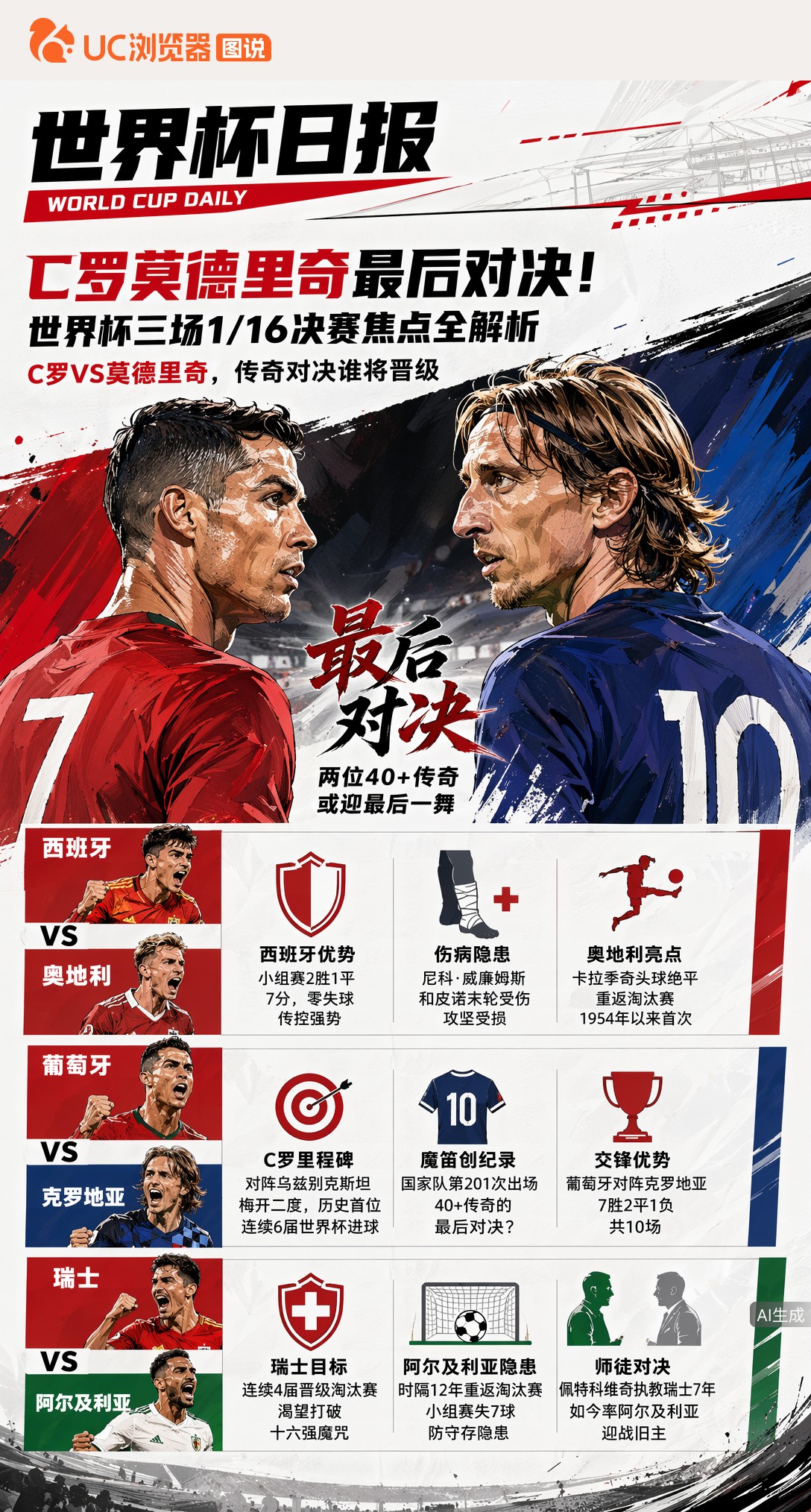 C罗莫德里奇最后对决！世界杯三场1/16决赛焦点全解析