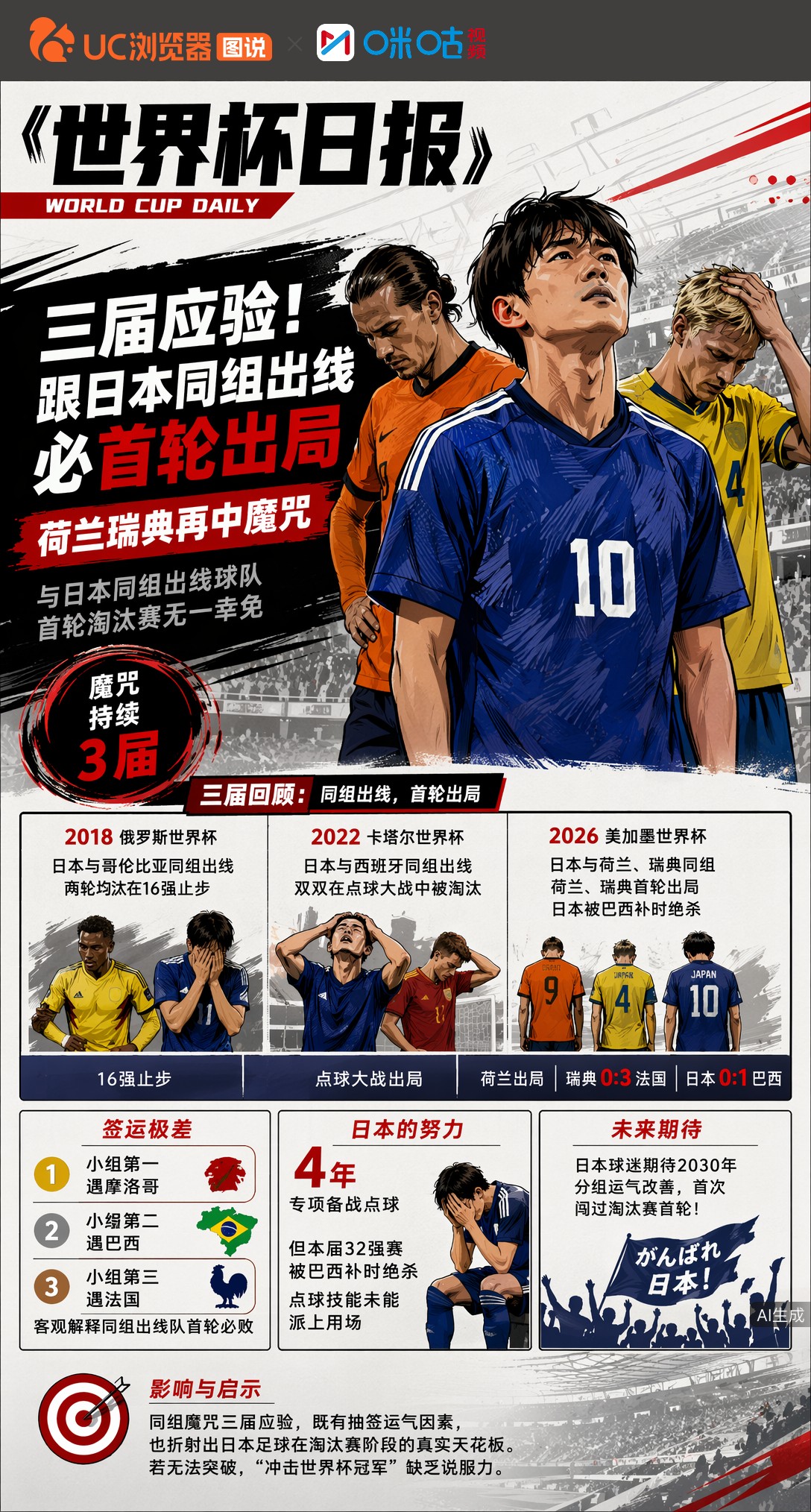 三届应验！跟日本同组出线必首轮出局，荷兰瑞典再中魔咒