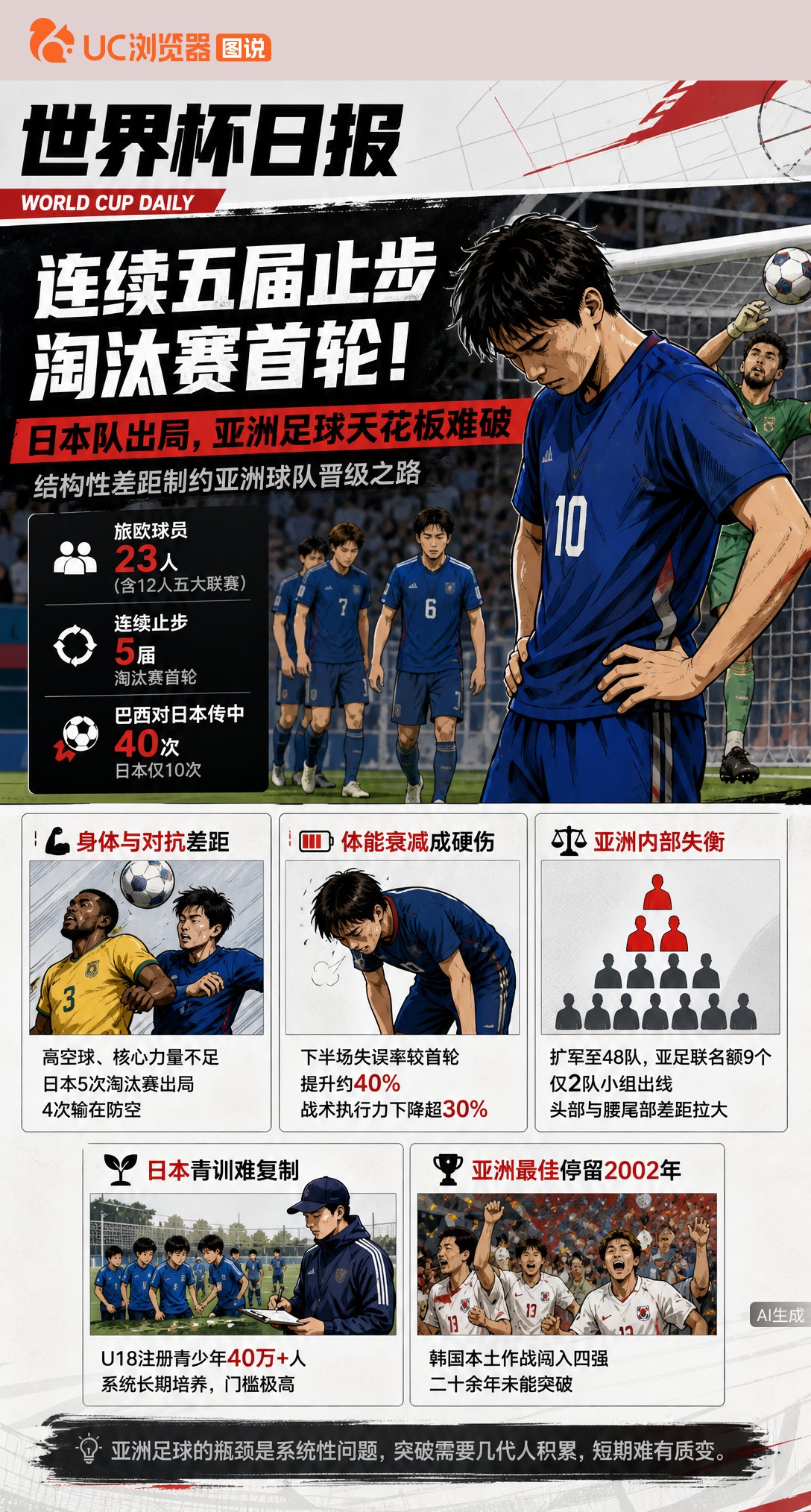 连续五届止步淘汰赛首轮！日本队出局，亚洲足球天花板难破