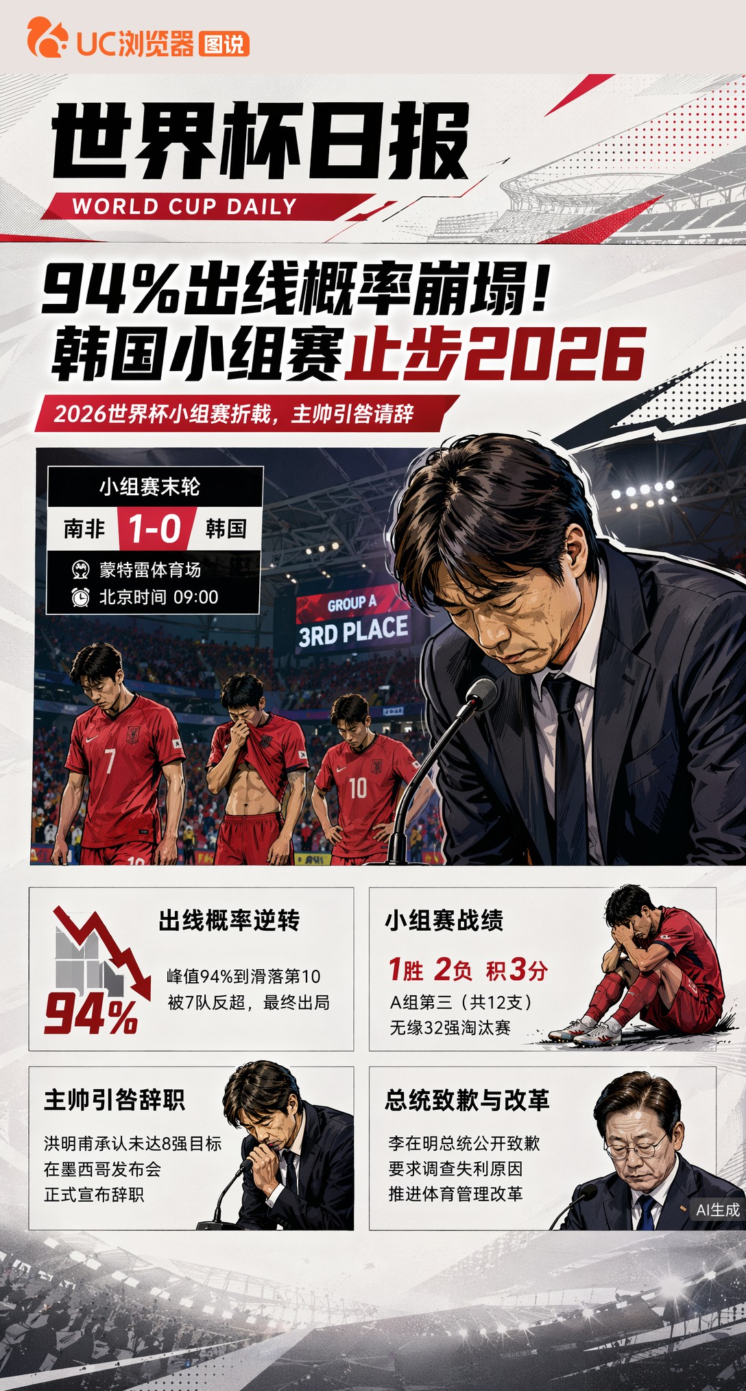 94%出线概率崩塌！洪明甫辞职谢罪，韩国小组赛止步2026