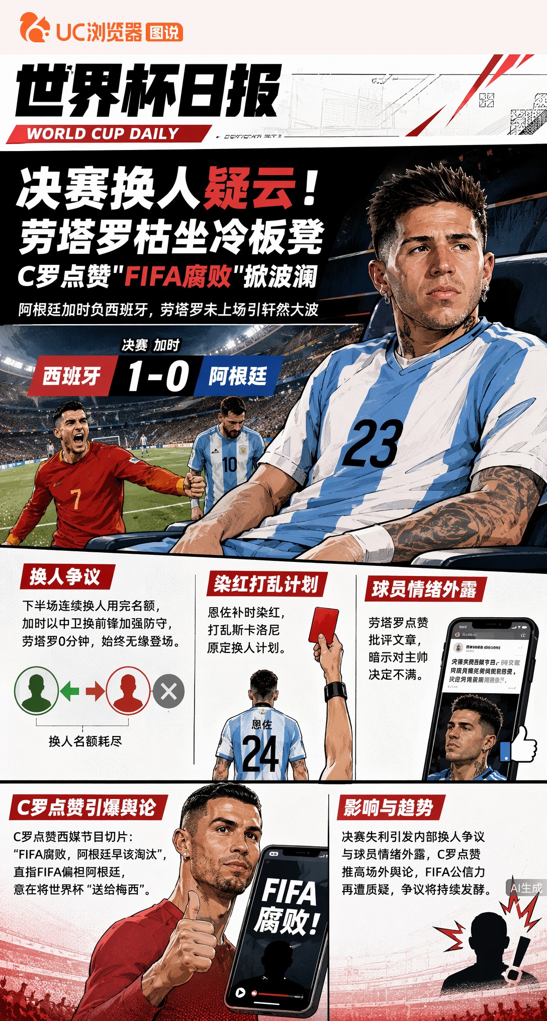 决赛换人疑云！劳塔罗枯坐冷板凳，C罗点赞"FIFA腐败"掀波澜