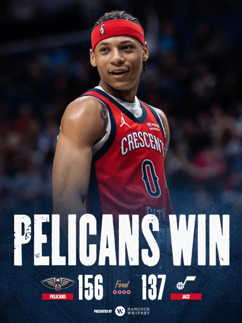 NBA常规赛鹈鹕以156-137战胜爵士

本场比赛，鹈鹕全场狂砍156分，刷新