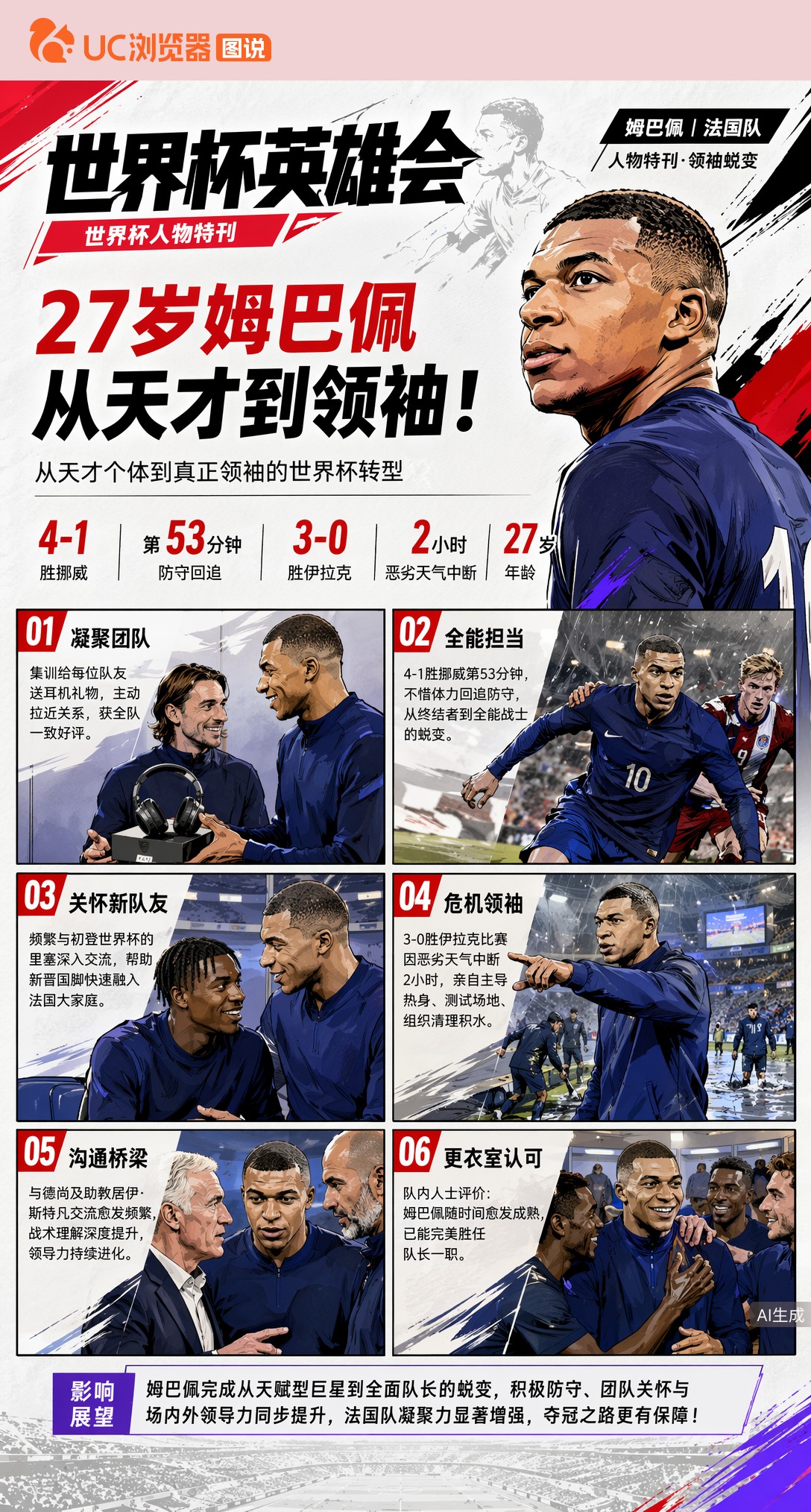 27岁姆巴佩世界杯蜕变！从天才到领袖，法国更衣室的引路人