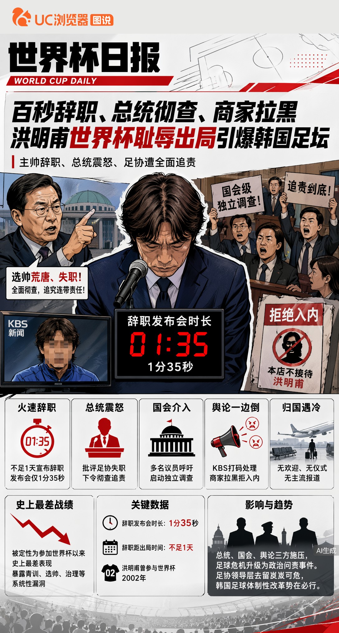 百秒辞职、总统彻查、商家拉黑——洪明甫世界杯耻辱出局引爆韩国足坛