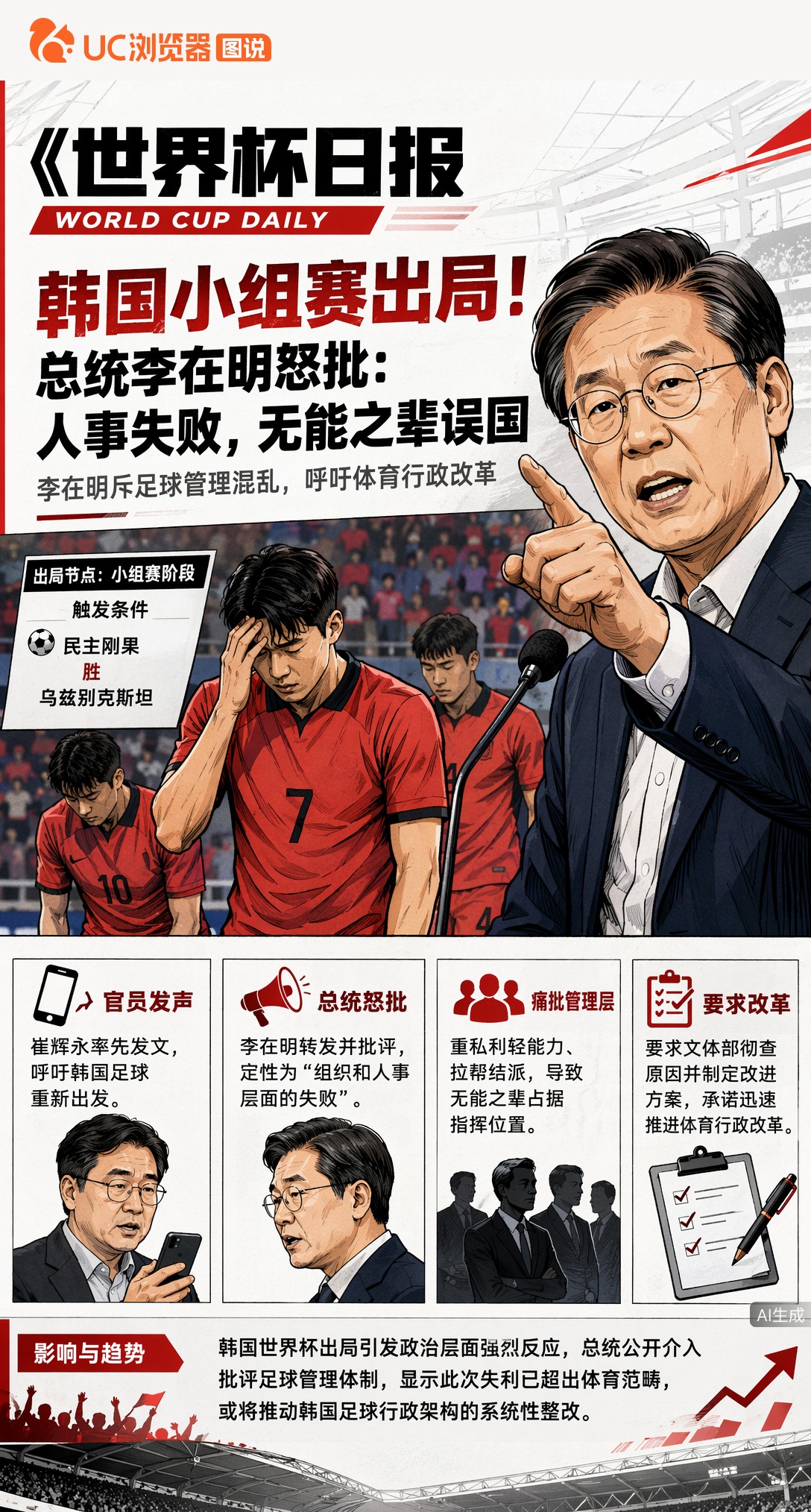 韩国小组赛出局！总统李在明怒批：人事失败，无能之辈误国
