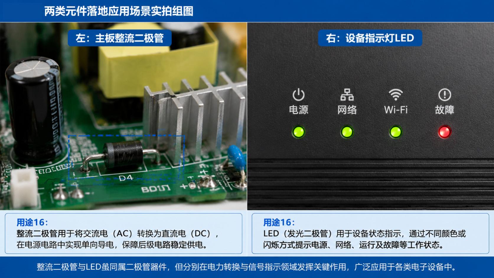 LED vs 普通二极管：都会单向导电，但一个会发光