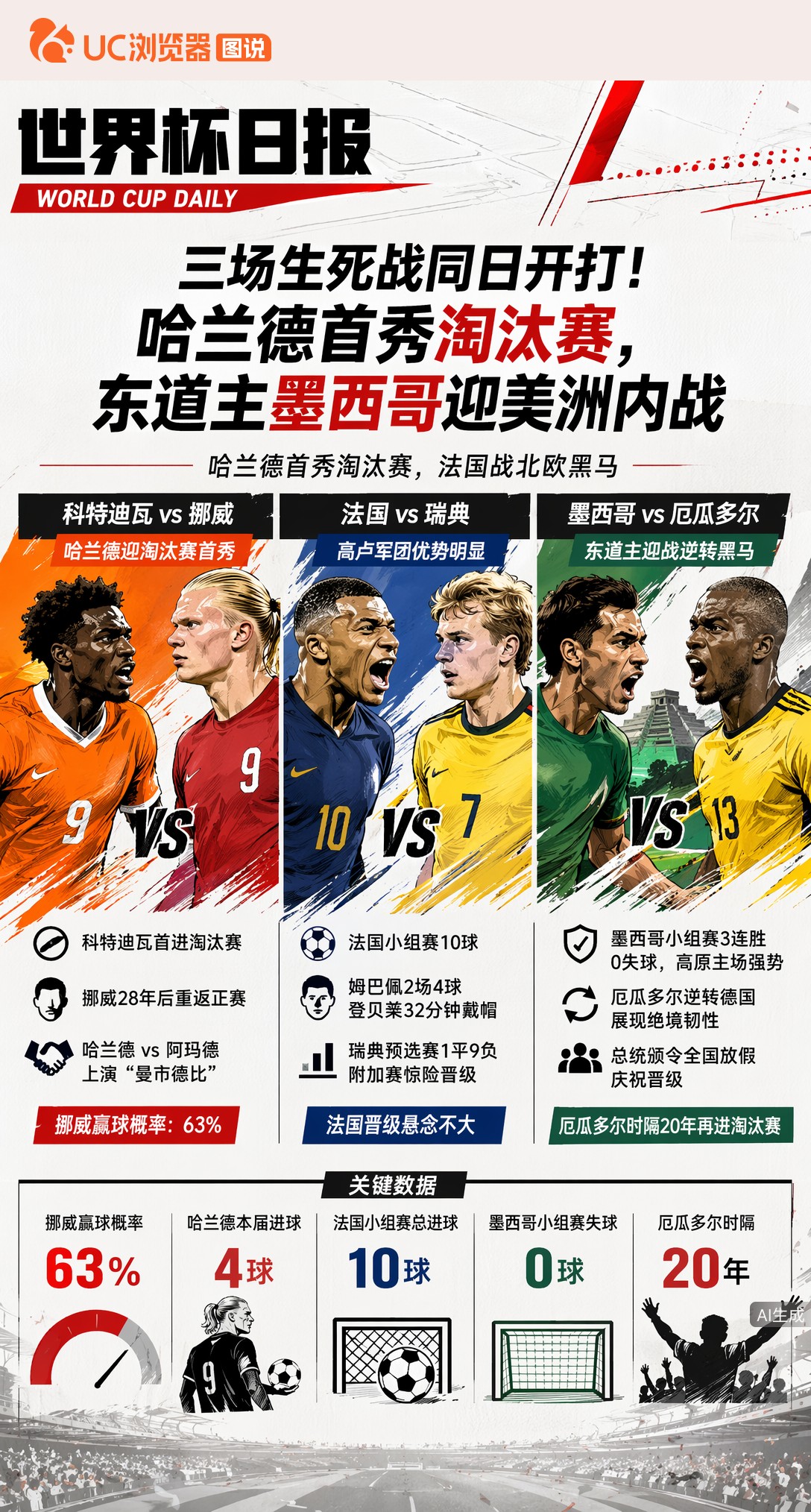 三场生死战同日开打！哈兰德首秀淘汰赛，东道主墨西哥迎美洲内战
