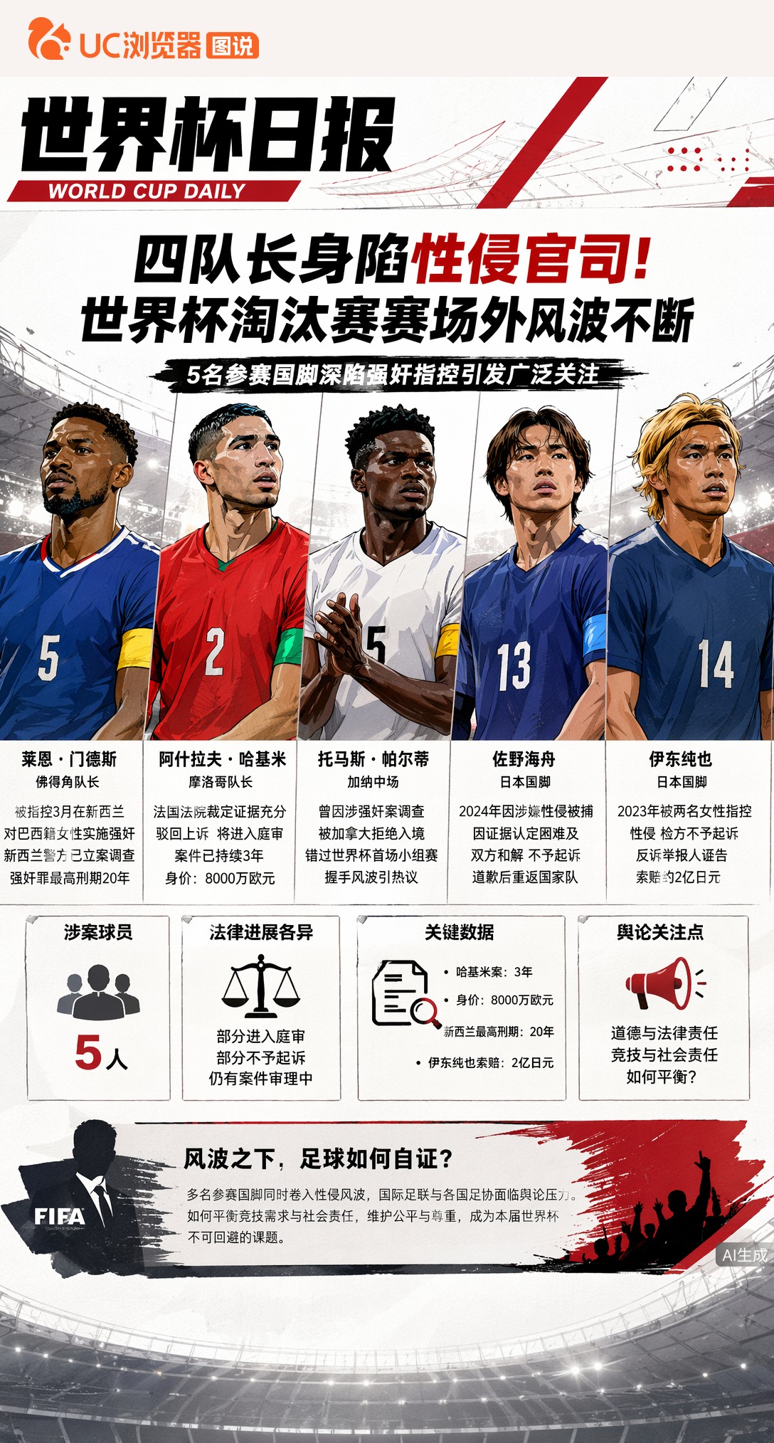四队长身陷性侵官司！世界杯淘汰赛赛场外风波不断