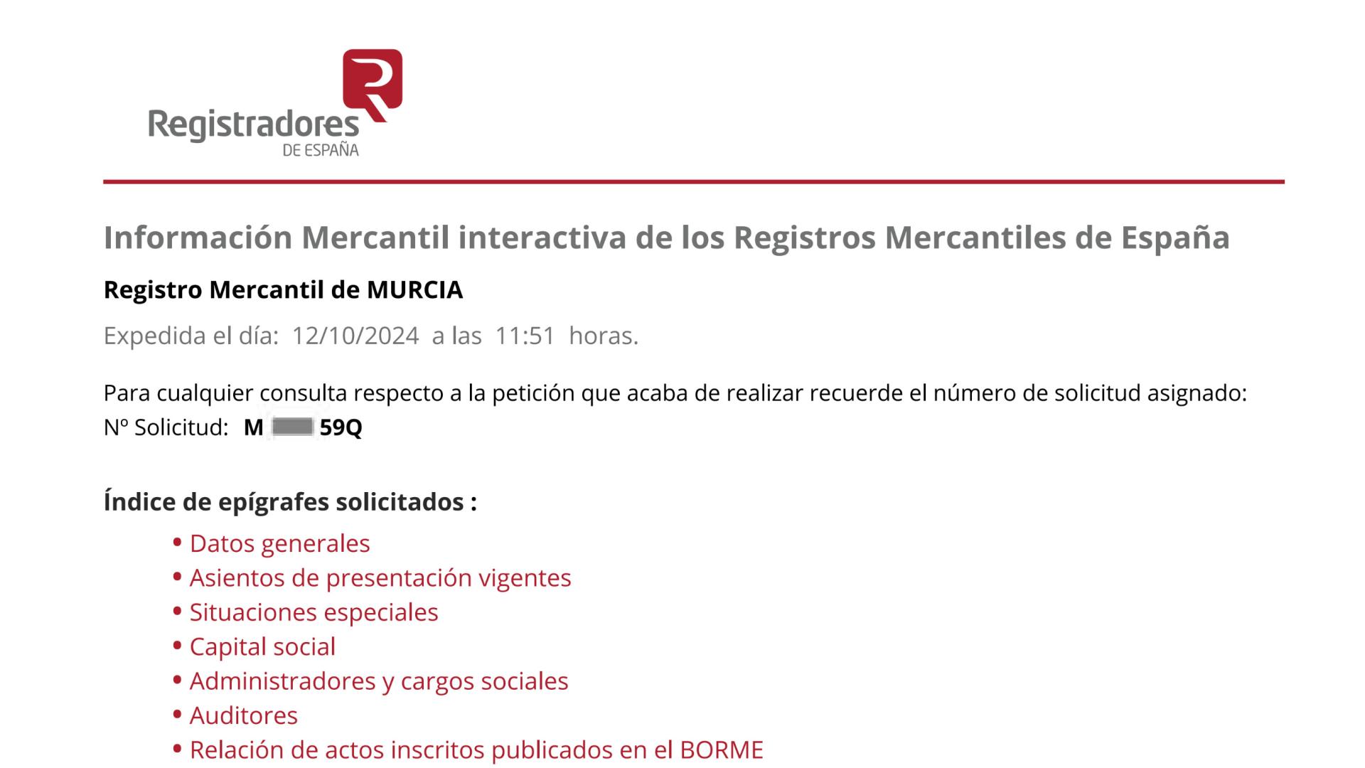 西班牙公司的商业登记报告包含什么信息？