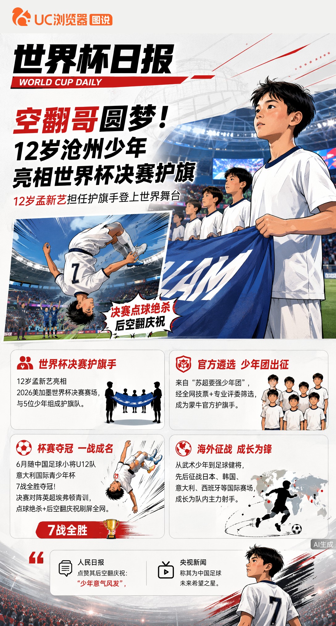 空翻哥圆梦！12岁沧州少年孟新艺亮相世界杯决赛护旗