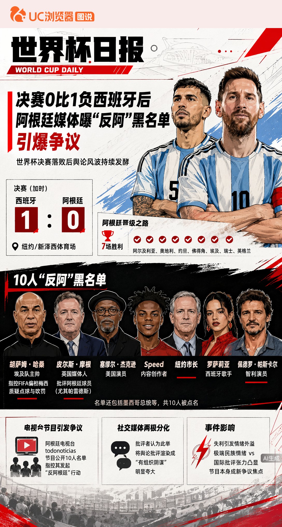 决赛0比1负西班牙后，阿根廷媒体曝"反阿"黑名单引爆争议