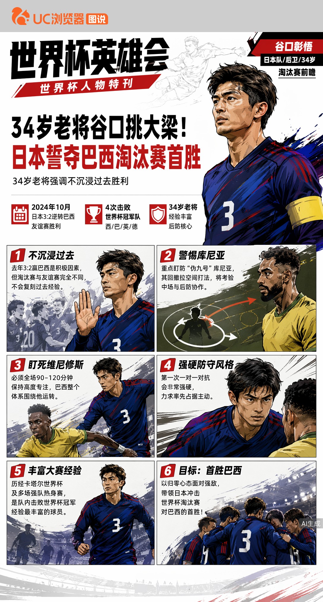 34岁老将谷口挑大梁！板仓伤缺后防告急，日本誓夺巴西淘汰赛首胜