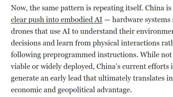 快讯｜美媒称中国正在赢得具身人工智能竞赛；灵心巧手中关村前沿大赛入围AI应用十强，灵巧手技术获权威认