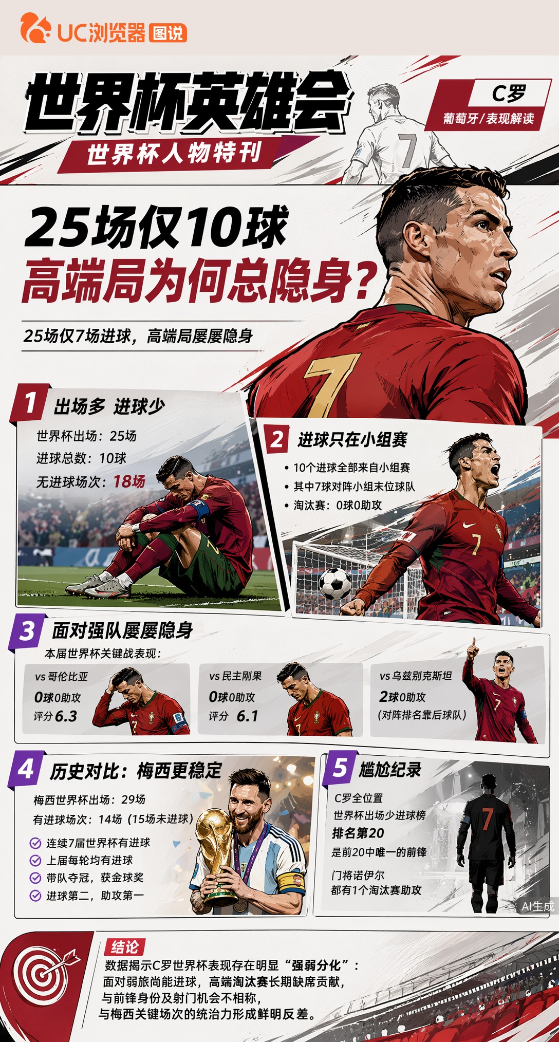 25场仅10球还全来自小组赛！C罗世界杯高端局隐身之谜