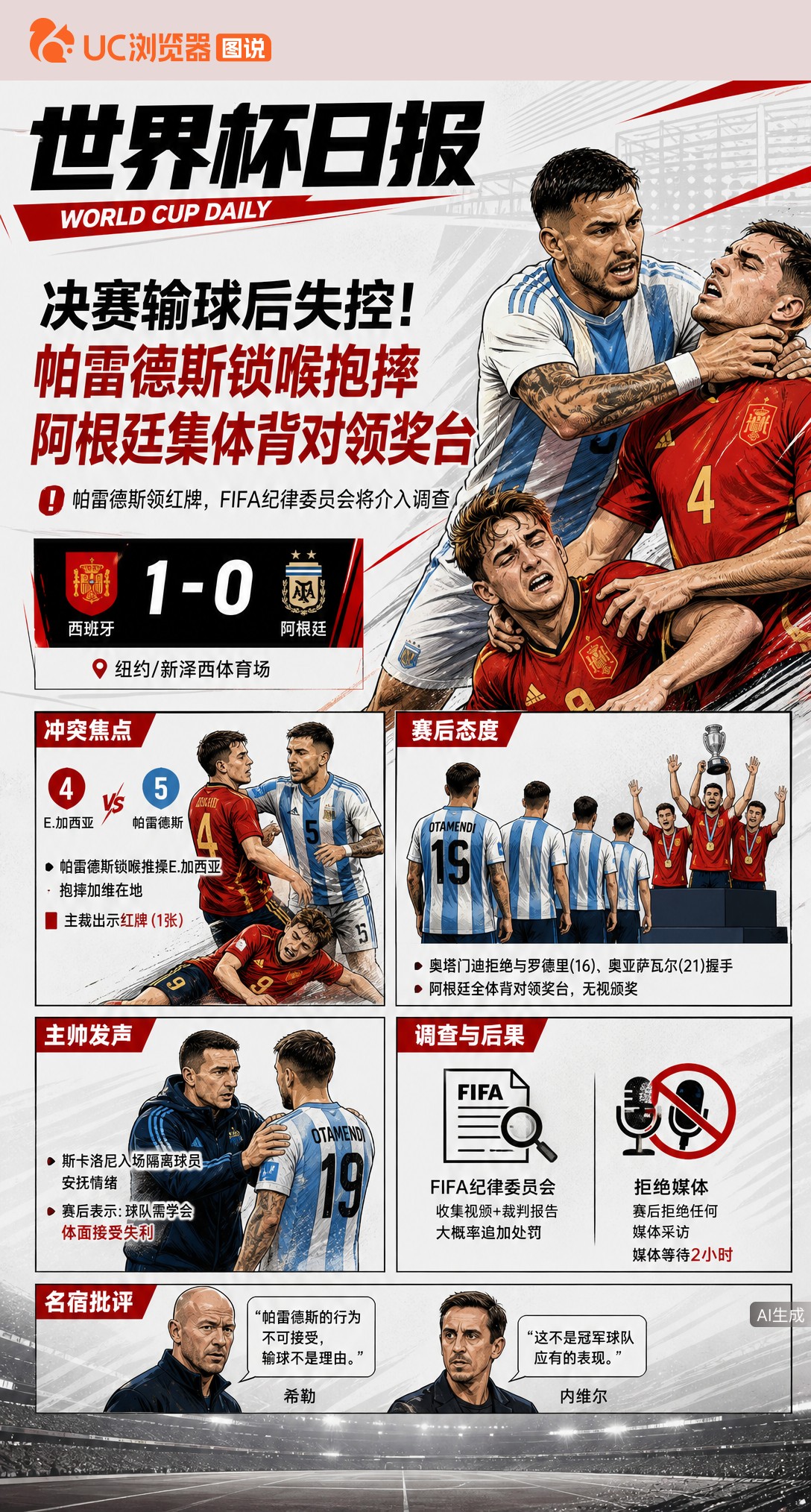 决赛输球后失控！帕雷德斯锁喉抱摔，阿根廷集体背对领奖台