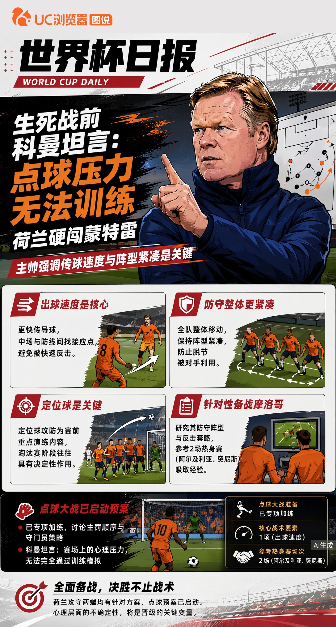 生死战前科曼坦言：点球压力无法训练，荷兰硬闯蒙特雷