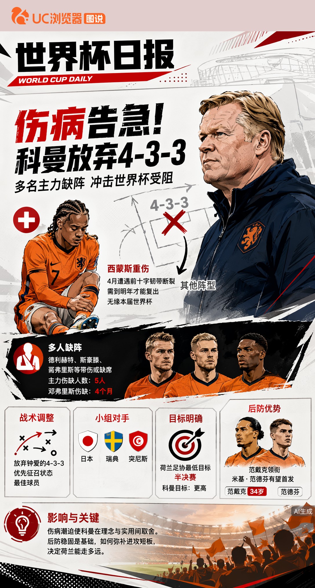 伤病告急！西蒙斯德容缺席，科曼被迫放弃4-3-3冲击世界杯
