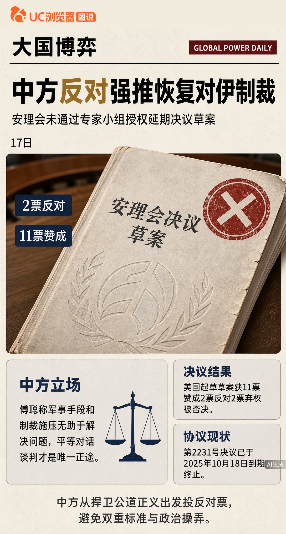 美国起草的伊朗制裁延期决议被否了：11票赞成也没用，中俄两票反对直接否决。中方表态很明确，2231号决议已到期，此时强推制裁只会给外交解决添堵。