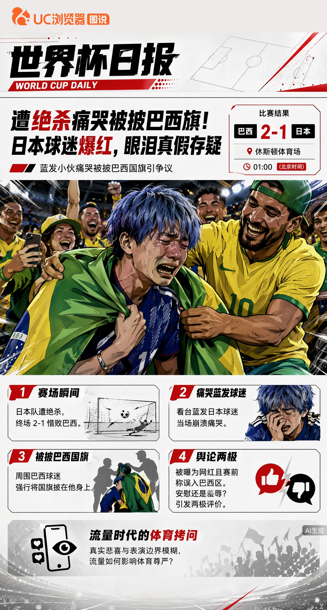 遭绝杀痛哭被披巴西旗！日本球迷爆红，眼泪真假存疑