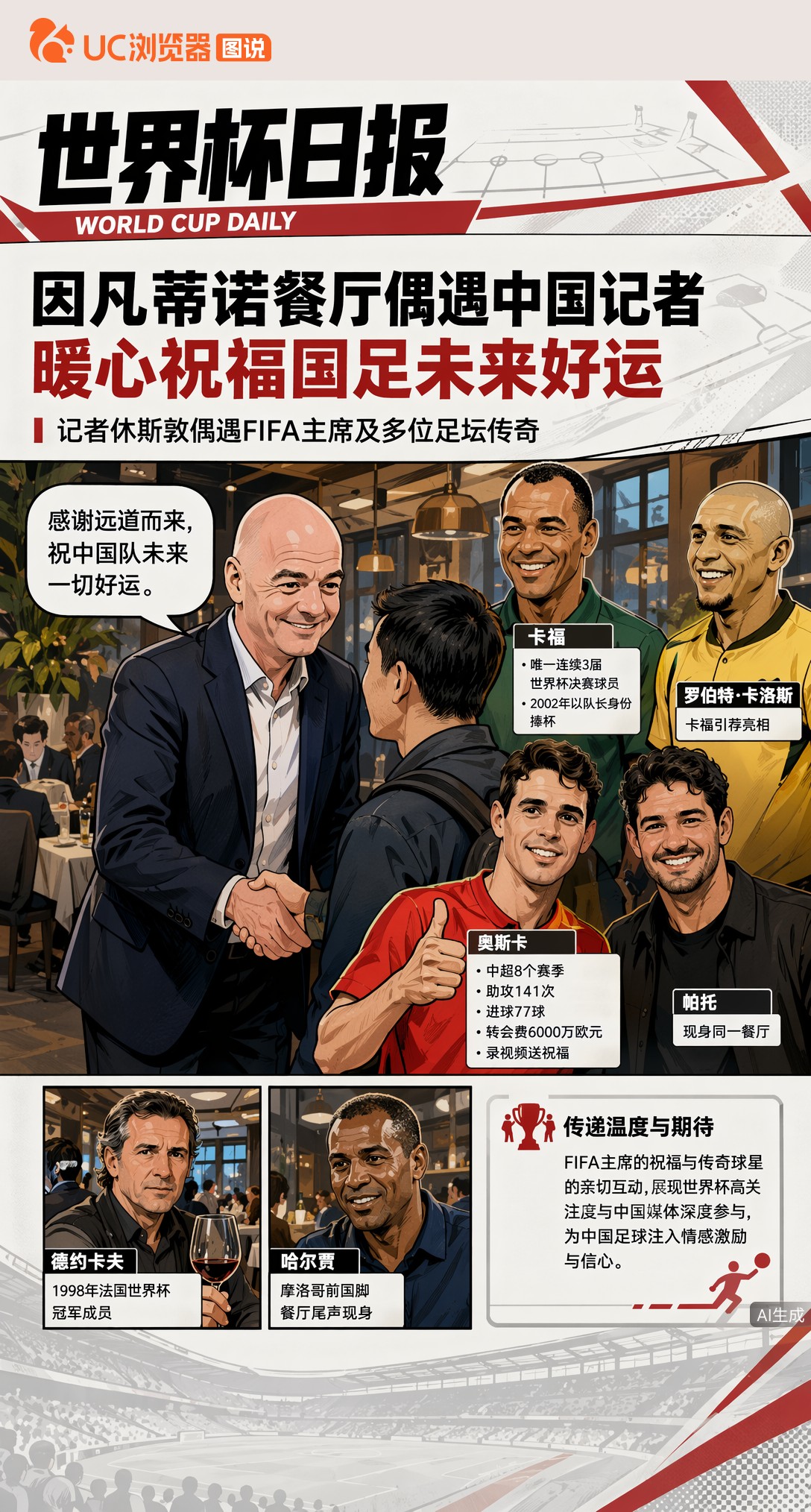 因凡蒂诺餐厅偶遇中国记者，暖心祝福国足未来好运