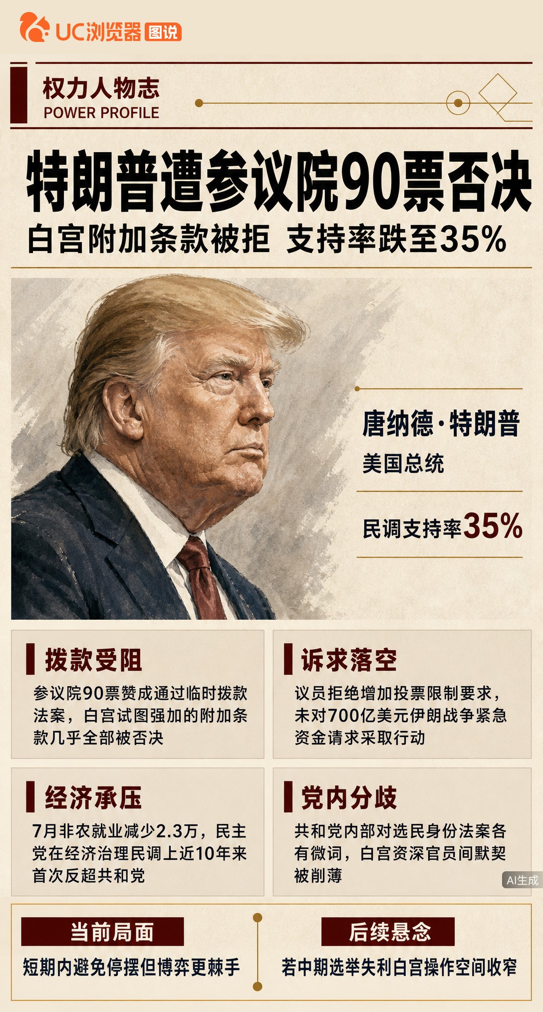 参议院90比6通过临时拨款避免停摆，但白宫附加条款几乎全被否。就业数据走弱、民调走低，特朗普支持率跌至35%，两院版本仍有分歧，12月后的博弈才刚开始。