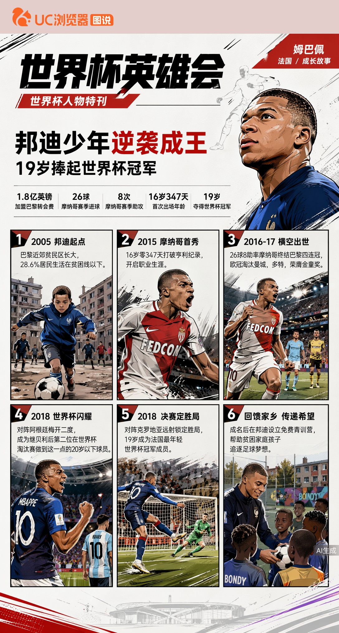 邦迪贫民窟少年到世界杯冠军，姆巴佩19岁完成逆袭
