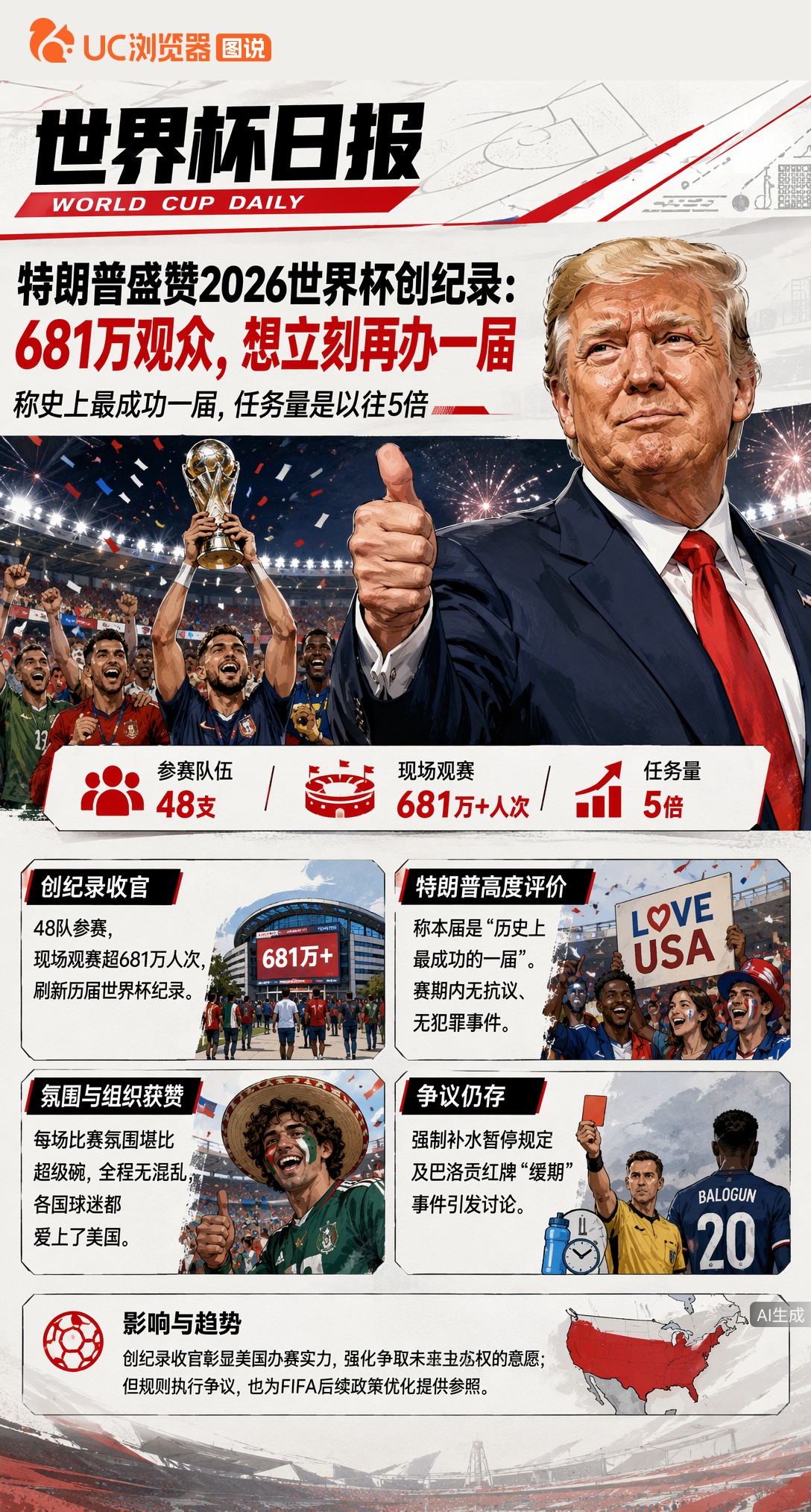 特朗普盛赞2026世界杯创纪录：681万观众，想立刻再办一届
