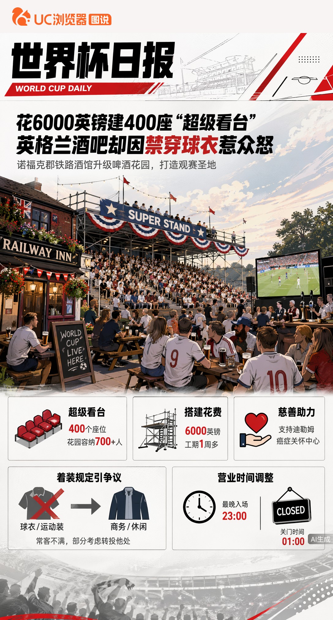 花6000英镑建400座"超级看台"，英格兰酒吧却因禁穿球衣惹众怒