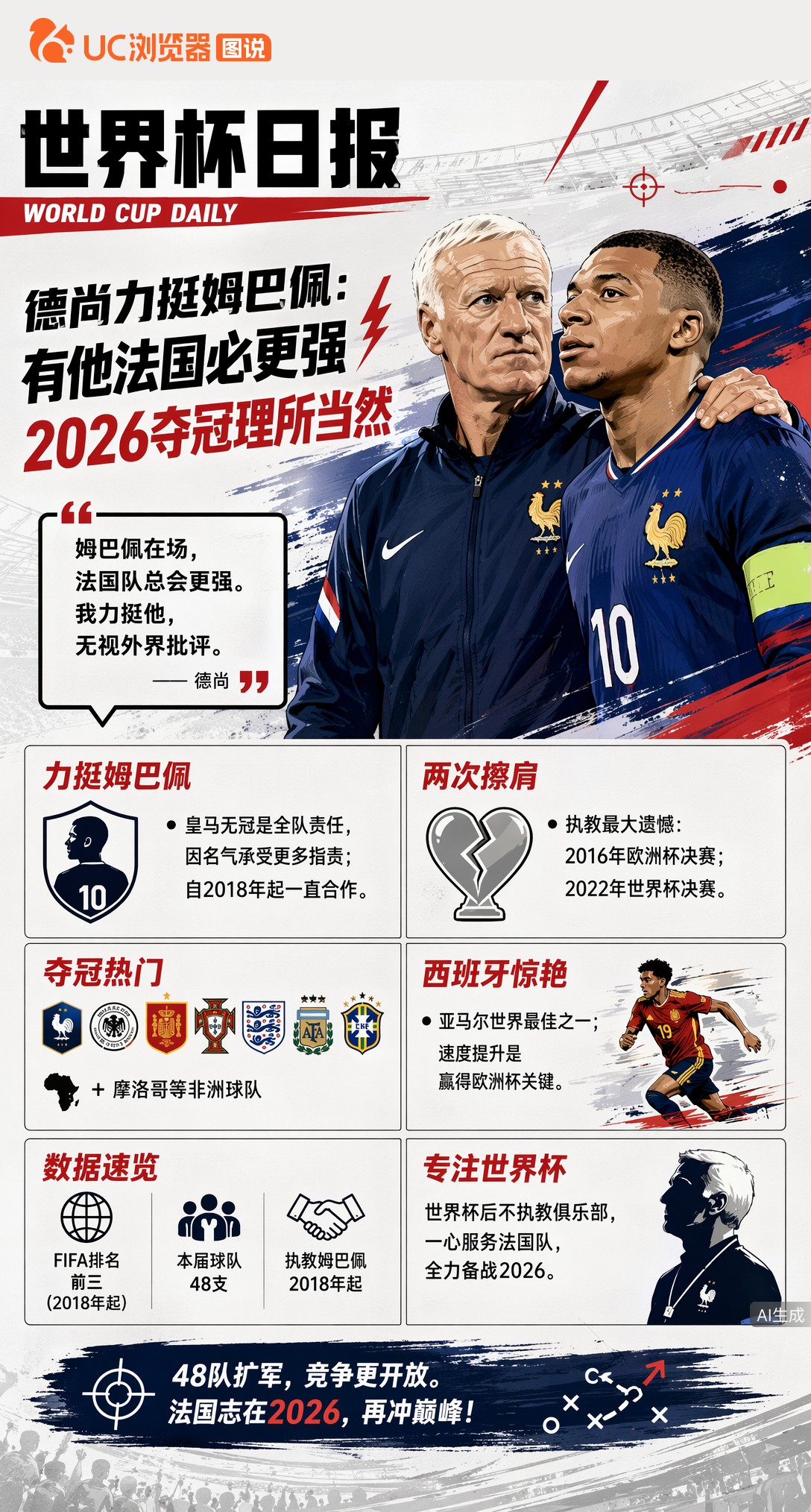 德尚力挺姆巴佩：有他法国必更强，2026夺冠理所当然