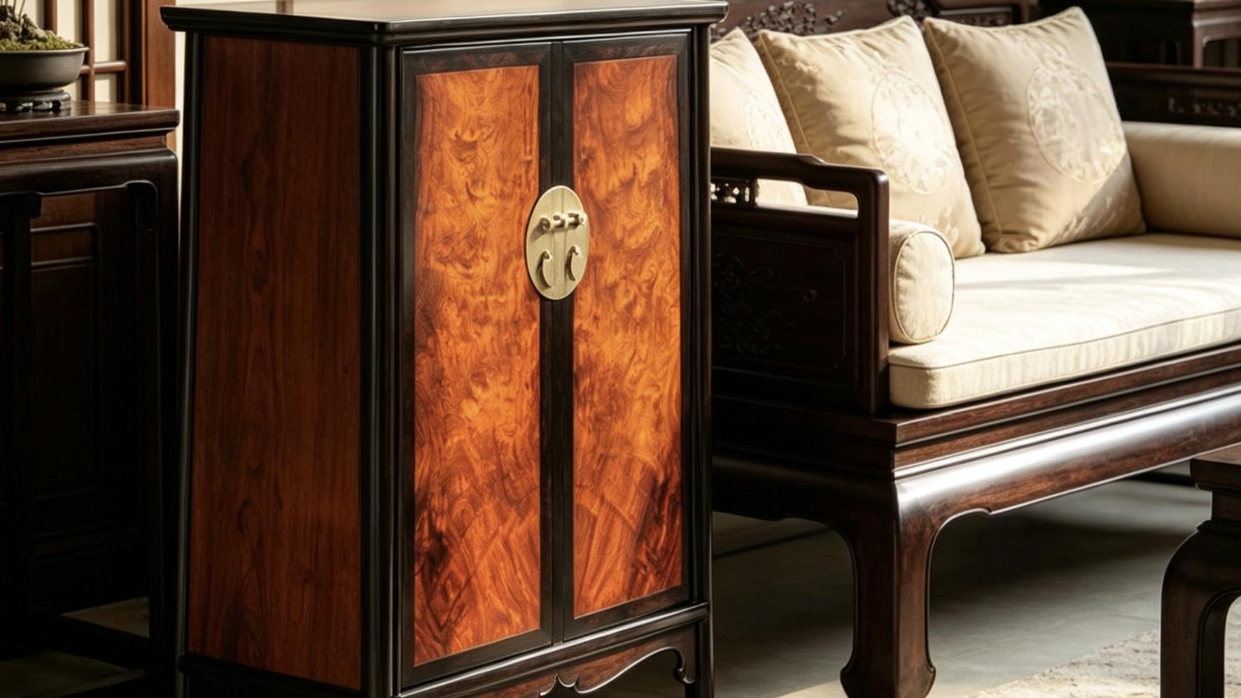 王世襄经典复刻，紫光檀镶嵌缅花，圆角柜