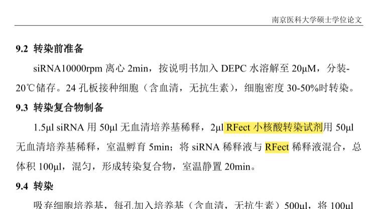 南京医科大学使用RFect siRNA转染试剂成功转染小鼠小胶质细胞BV2