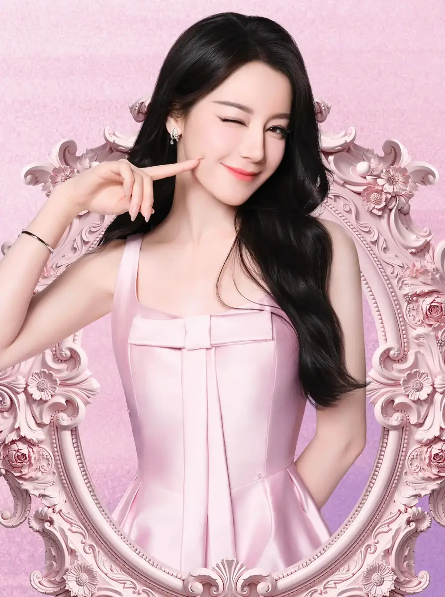 迪丽热巴一袭粉裙俏丽温柔 可爱比心散发少女浪漫