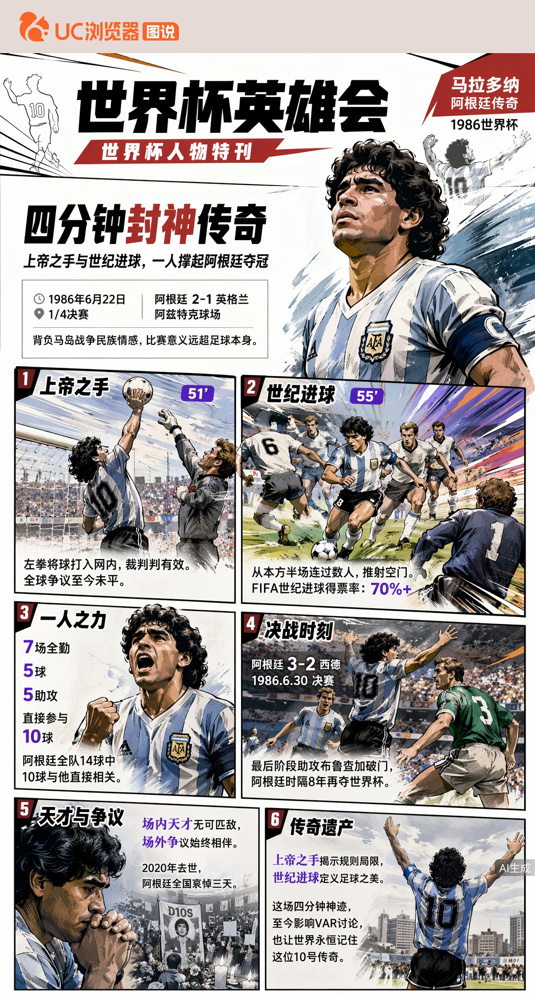 上帝之手+世纪进球！马拉多纳1986年四分钟封神传奇