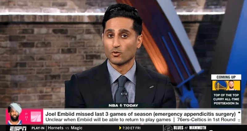 Shams Charania表示，76人正在为和凯尔特人的系列赛做准备，而乔尔-