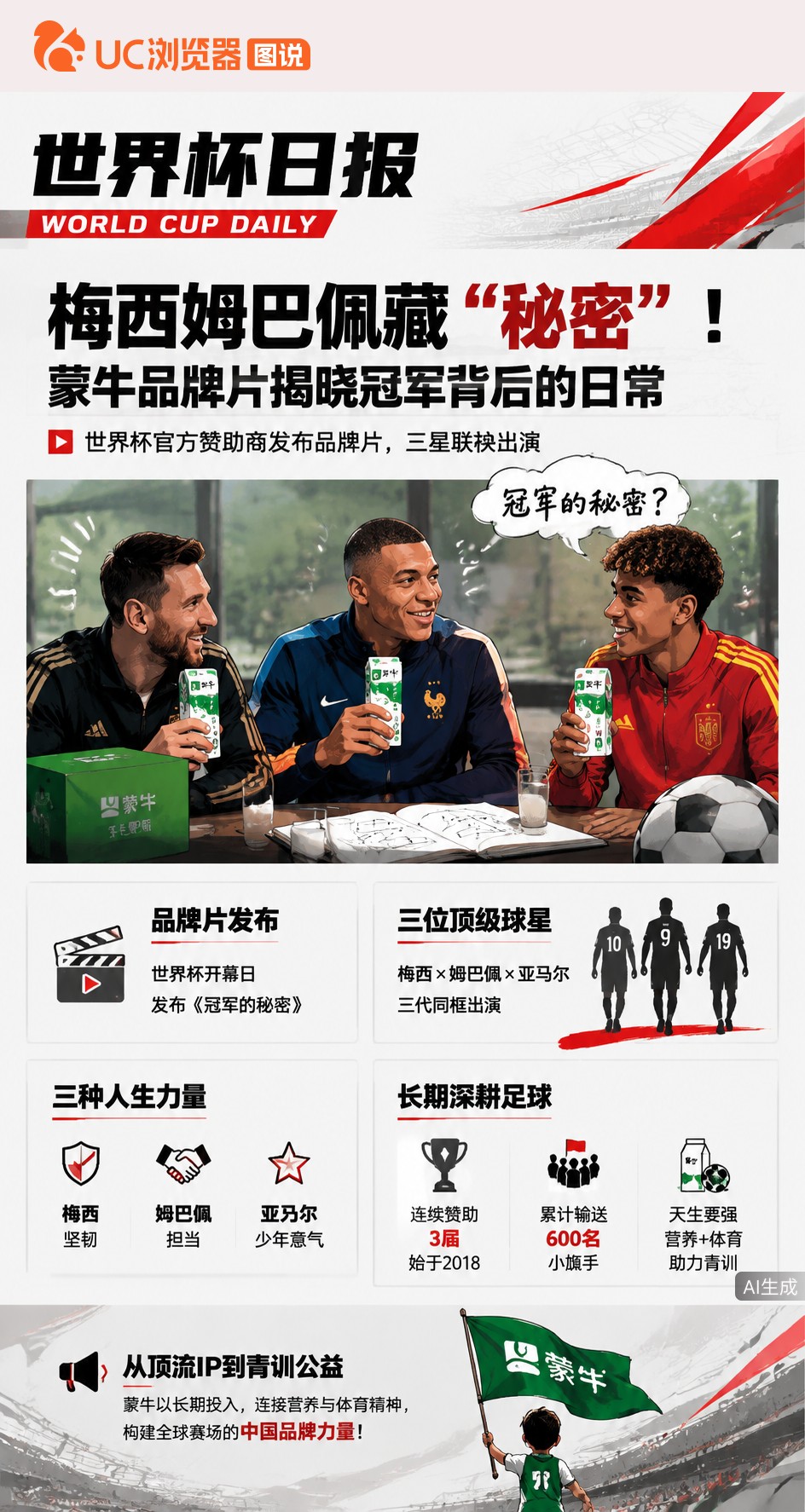 梅西姆巴佩藏"秘密"！蒙牛品牌片揭晓冠军背后的日常