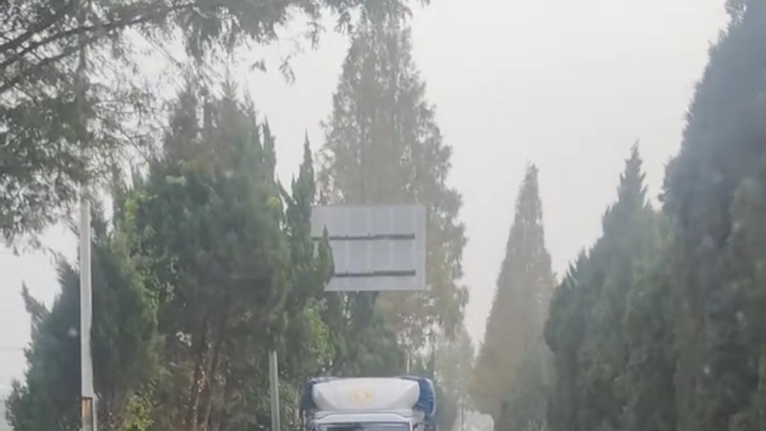 窄路双向车道都有老人坐电动轮椅缓慢前行，后方车排长队静静跟随