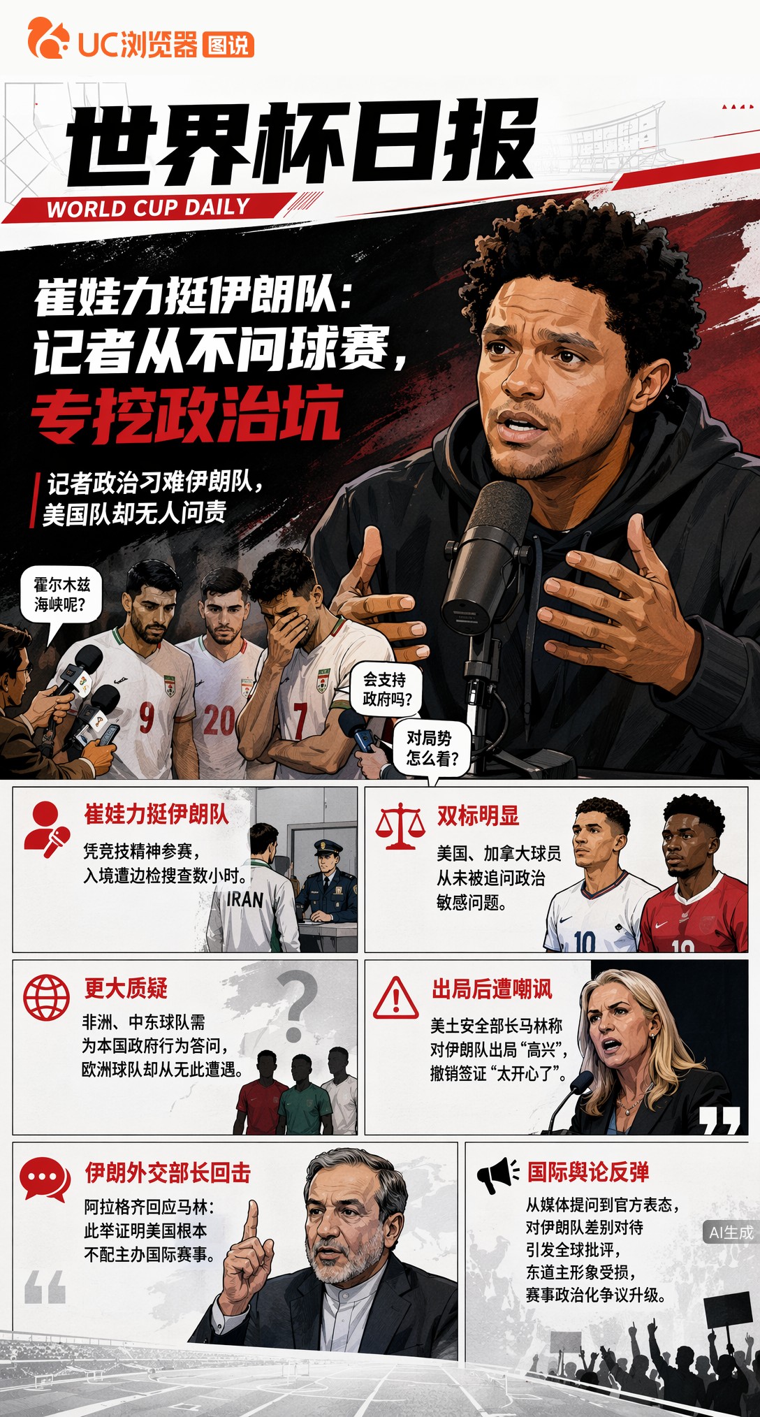 崔娃力挺伊朗队：记者从不问球赛，专挖政治坑