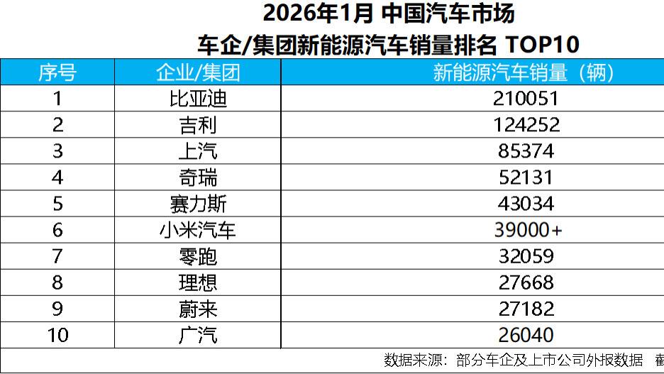比亚迪稳坐1月新能源汽车销冠，领先身位进一步扩大