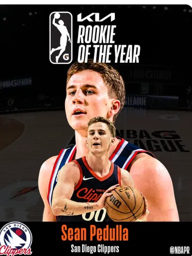 根据NBA官方的报道，快船双向合同后卫肖恩-佩杜被评为2025-2026赛季G联